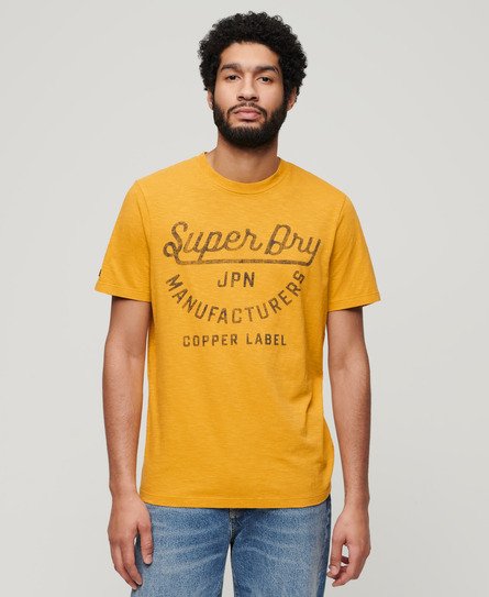 Superdry Mannen Copper Label T-shirt met Tekst Geel