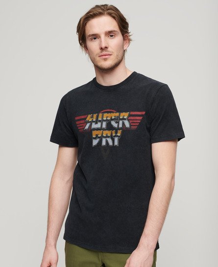 Superdry Homme, T-Shirt Imprimé à Motif Groupe de Rock, Noir,