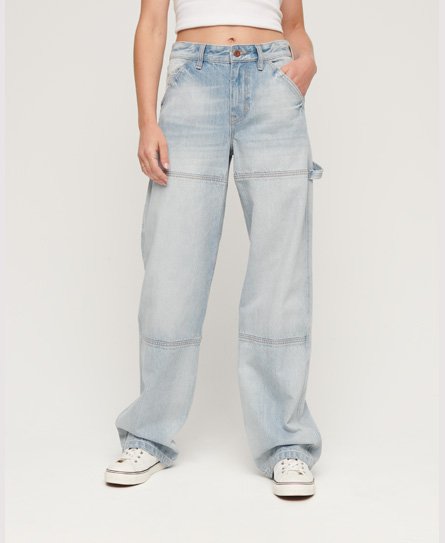Superdry - damen mittelhohe denim carpenter jeans aus bio-baumwolle blau - größe: 34/30
