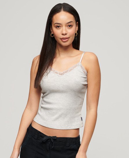 Superdry Women's Athletic Essential Lace Trim Cami Top Light Grey / Light Iced Marl