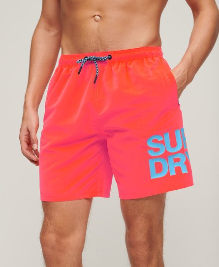 Superdry Men’s Sportswear Logo 17-inch Recycled Swim Shorts Cream / Hyper Fire Coral - Size: S