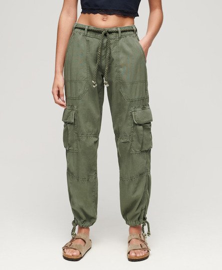 Superdry Women's Lightweight Beach Cargo Pants Green / Military Duck Green