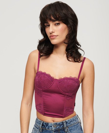 Satin and Mesh Lace Corset Top