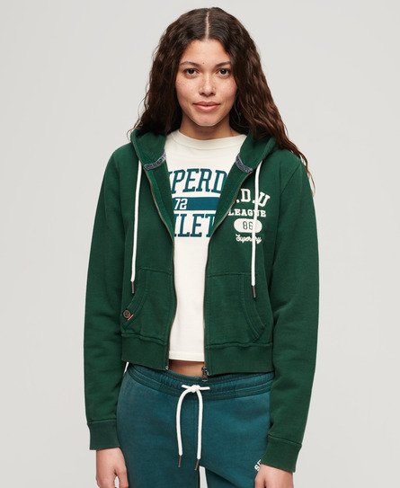 Superdry Women's Athletic Essentials Relaxed Crop Zip-hoodie Green / Enamel Green