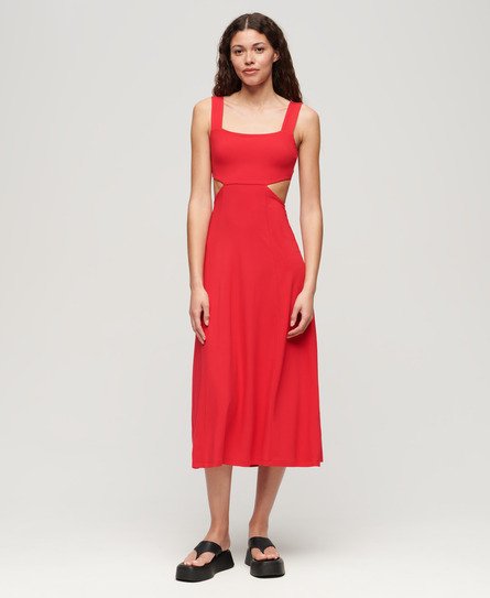 Superdry Ladies Slim Fit Jersey Cutout Midi Dress, Red, Size: 10