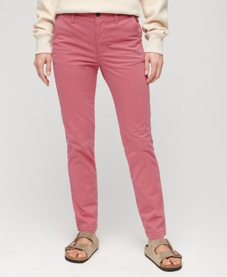Superdry Women's Mid Rise Chino Trousers Pink / Mauve Pink