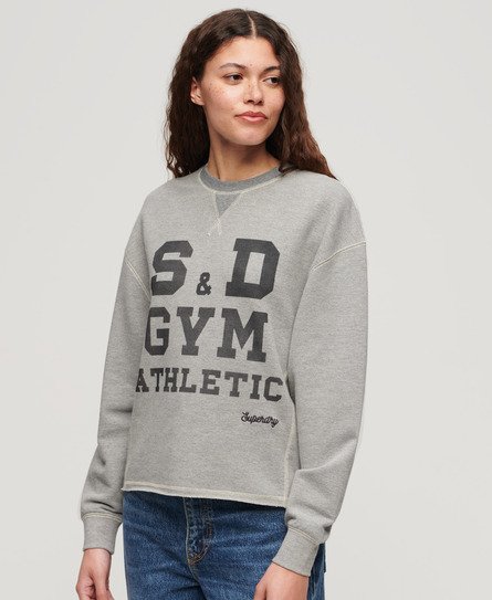 Superdry Damen Lässiges, Verkürztes Athletic Essentials Rundhals-Sweatshirt Grau