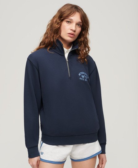Superdry Damen Athletic Essentials Sweatshirt mit Halblangem Reißverschluss Marineblau