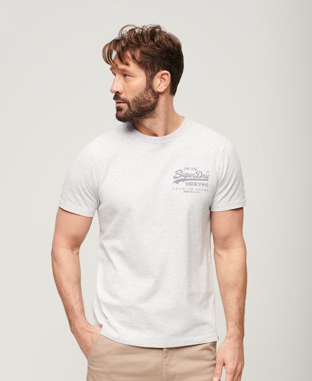 Superdry Herren Heritage T-Shirt mit Vintage-Logo auf der Brust Grau