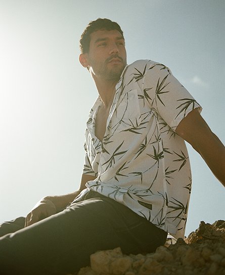 Superdry Mannen Beach Overhemd met Korte Mouwen Wit