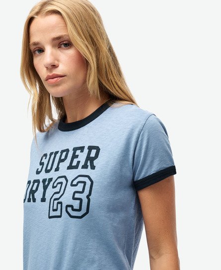 Superdry Damen Figurbetontes Athletic Essentials Ringer-T-Shirt Blau