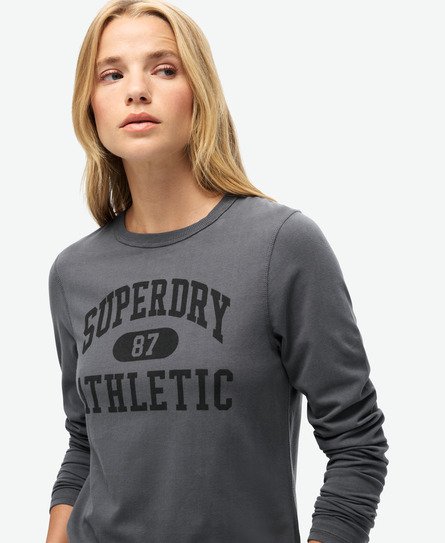 Superdry Women's Athletic Essentials Ringer Slim Long Sleeved Top Dark Grey / Dark Slate Grey