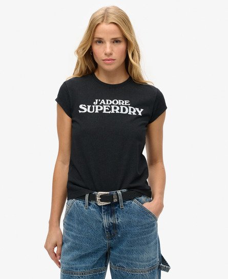 Dames Sport Luxe T shirt met print en kapmouwtjes Black Superdry NL