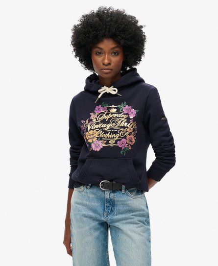 Superdry Vrouwen Hoodie met Grafisch Bloemenlogo Blauw