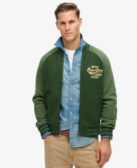 College Graphic Jersey Bomber Jacket