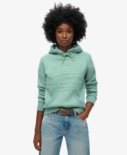 Superdry Vrouwen Hoodie met Vintage Reliëflogo en Print Groen