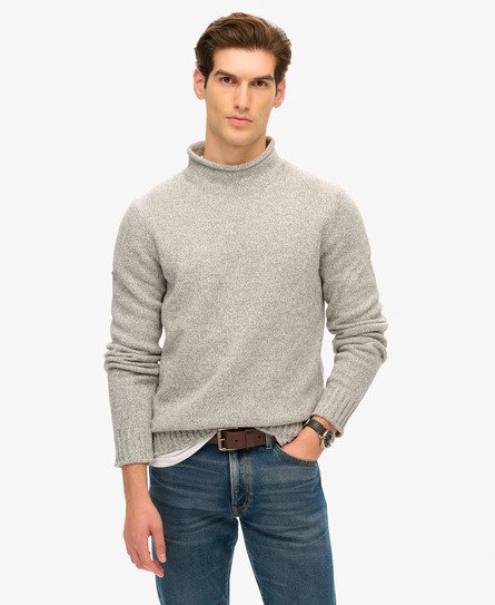 Mens 90s Roll Neck Jumper in Rune Grey Marl Superdry UK