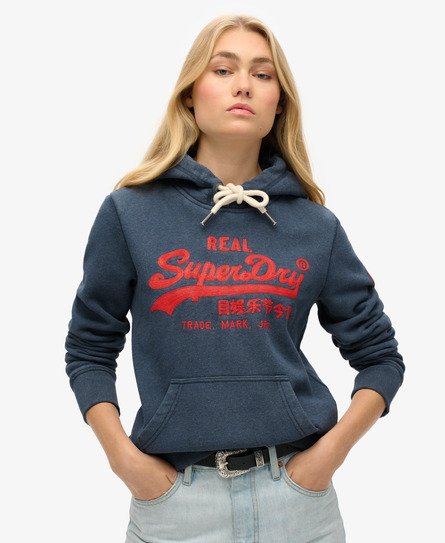 Superdry Vrouwen Hoodie met Geborduurde Afbeelding Blauw