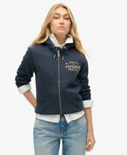 Luxe hoodie met metallic logo en rits