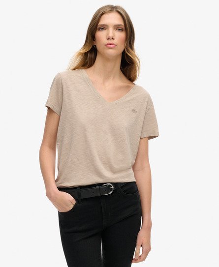 Slub Embroidered V-Neck T-Shirt