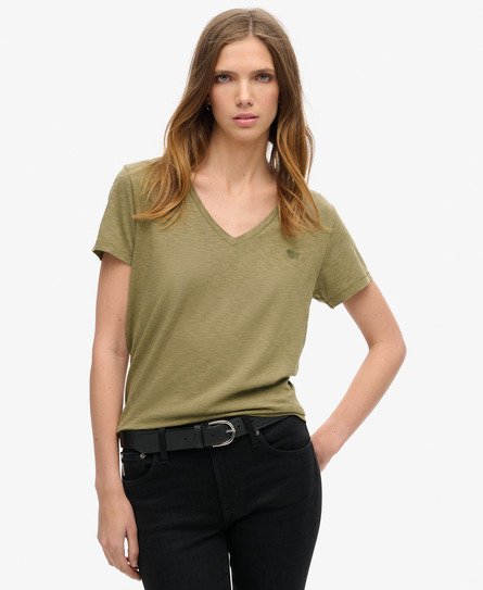 Slub Embroidered V-Neck T-Shirt