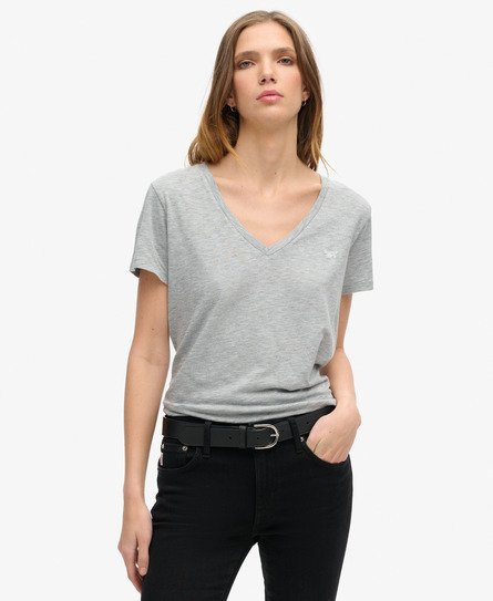 Slub Embroidered V-Neck T-Shirt