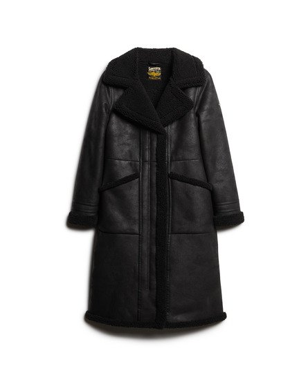 Faux Shearling Longline Aviator Coat