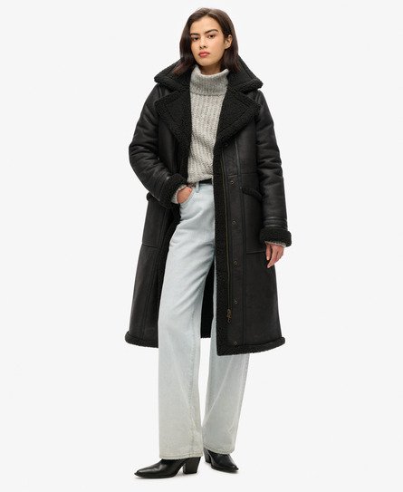 Manteau aviateur long en peau lainée synthétique