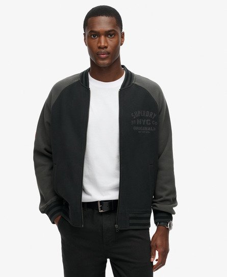 College Graphic Jersey Bomber Jacket