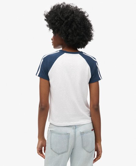 Damen - Essential Retro T-Shirt mit Logo Weiß/kräftiges Marineblau  