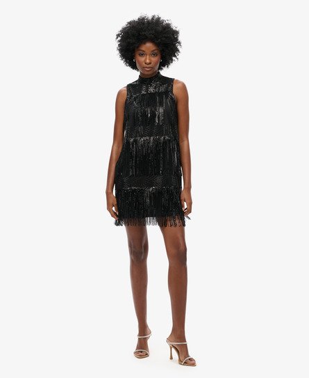 Long Fringe Black Sequin