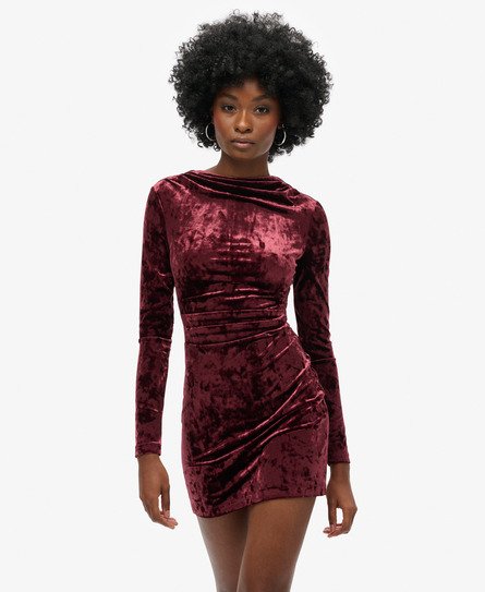 Womens Velvet Long Sleeve Mini Dress in Maroon Crush Superdry UK