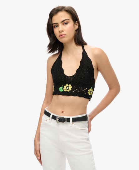 Superdry - damen schwarz bustier mit häkelblumen, größe: 36