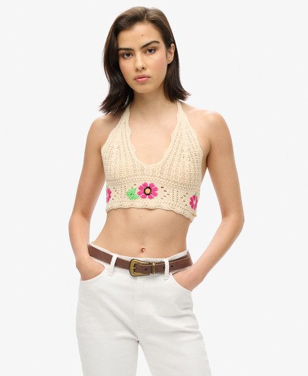 Superdry - damen creme bustier mit häkelblumen, größe: 40