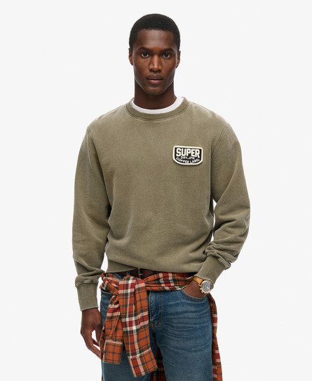 Superdry Mannen Mechanic Sweatshirt met Ronde Hals en Losse Pasvorm Groen