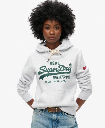 Superdry Vrouwen Hoodie met Geborduurde Afbeelding Lichtgrijs