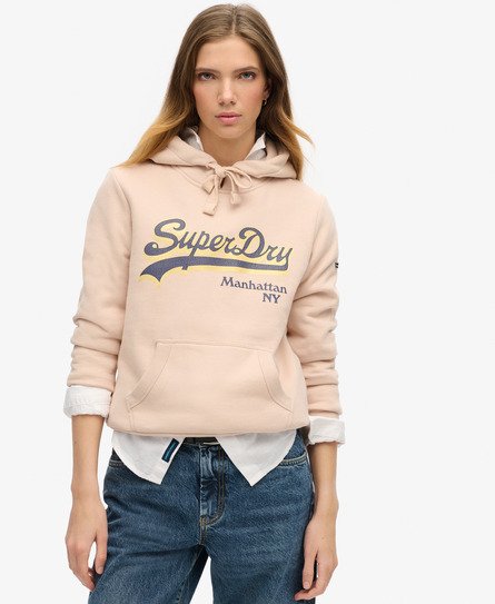 Superdry Female Sparkle Hoodie met Grafisch Logo Roze