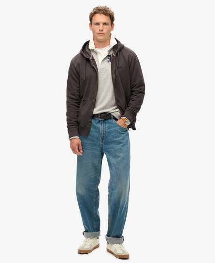 Men's Essential Logo Washed Zip Hoodie in Washed Ganache