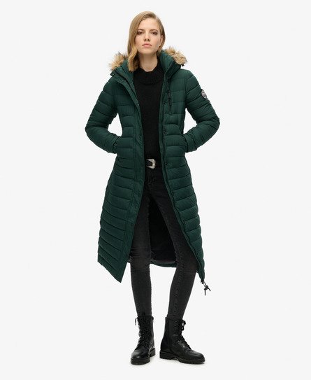 Faux Fur Hooded Longline Light Padded Puffer Coat