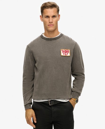 Superdry Mannen Mechanic Sweatshirt met Ronde Hals en Losse Pasvorm Zwart