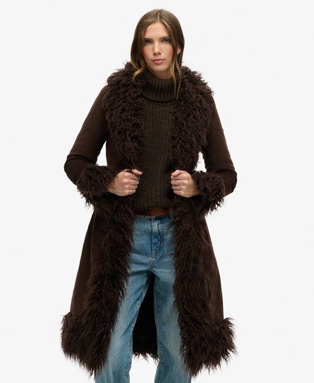 Faux Fur Lined Longline Afghan Coat