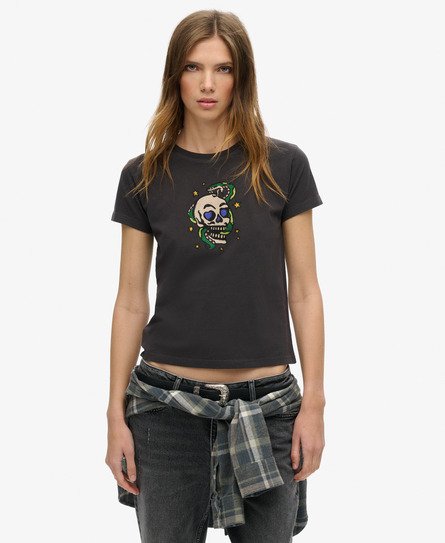 Klein getailleerd Tattoo T-shirt met stras