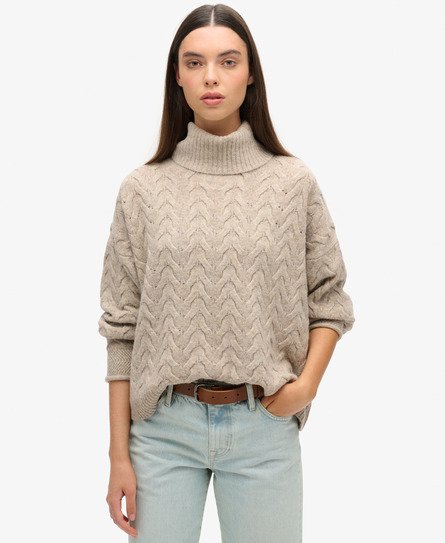 Maglione leggero a trecce con collo alto