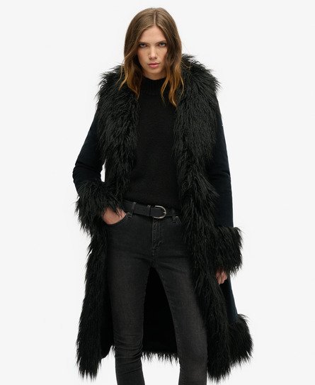 Faux Fur Lined Longline Afghan Coat