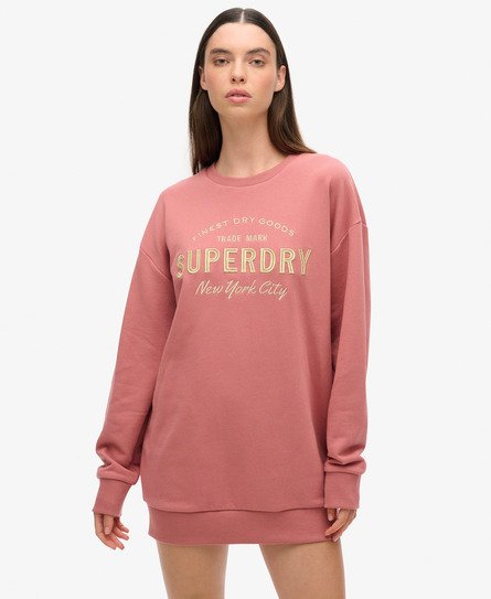 Vestido en tejido sudadera con logotipo metalizado Luxe