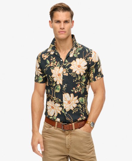 Chemise imprimée en lin à col ouvert