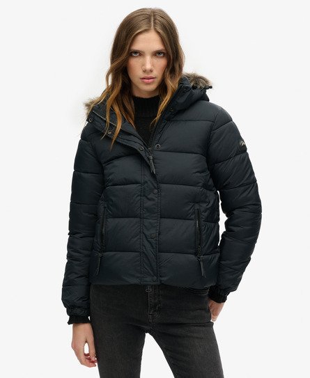 Superdry - women's kurz geschnittene mid layer kapuzenjacke schwarz - größe: 44