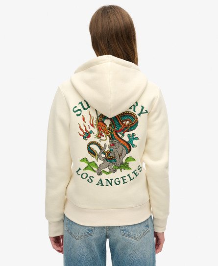 Superdry Vrouwen Tattoo Hoodie met Rits en Stras Crème