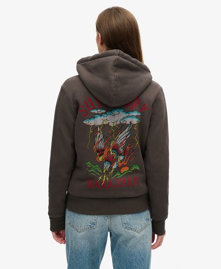 Tattoo hoodie met rits en stras