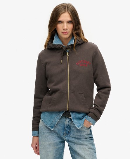 Superdry Vrouwen Tattoo Hoodie met Rits en Stras Zwart